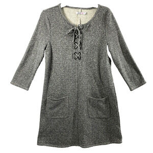 Justfab Dress Womens Large Gray Lace Up Long Sleeve Pockets Aline Jersey Knit
